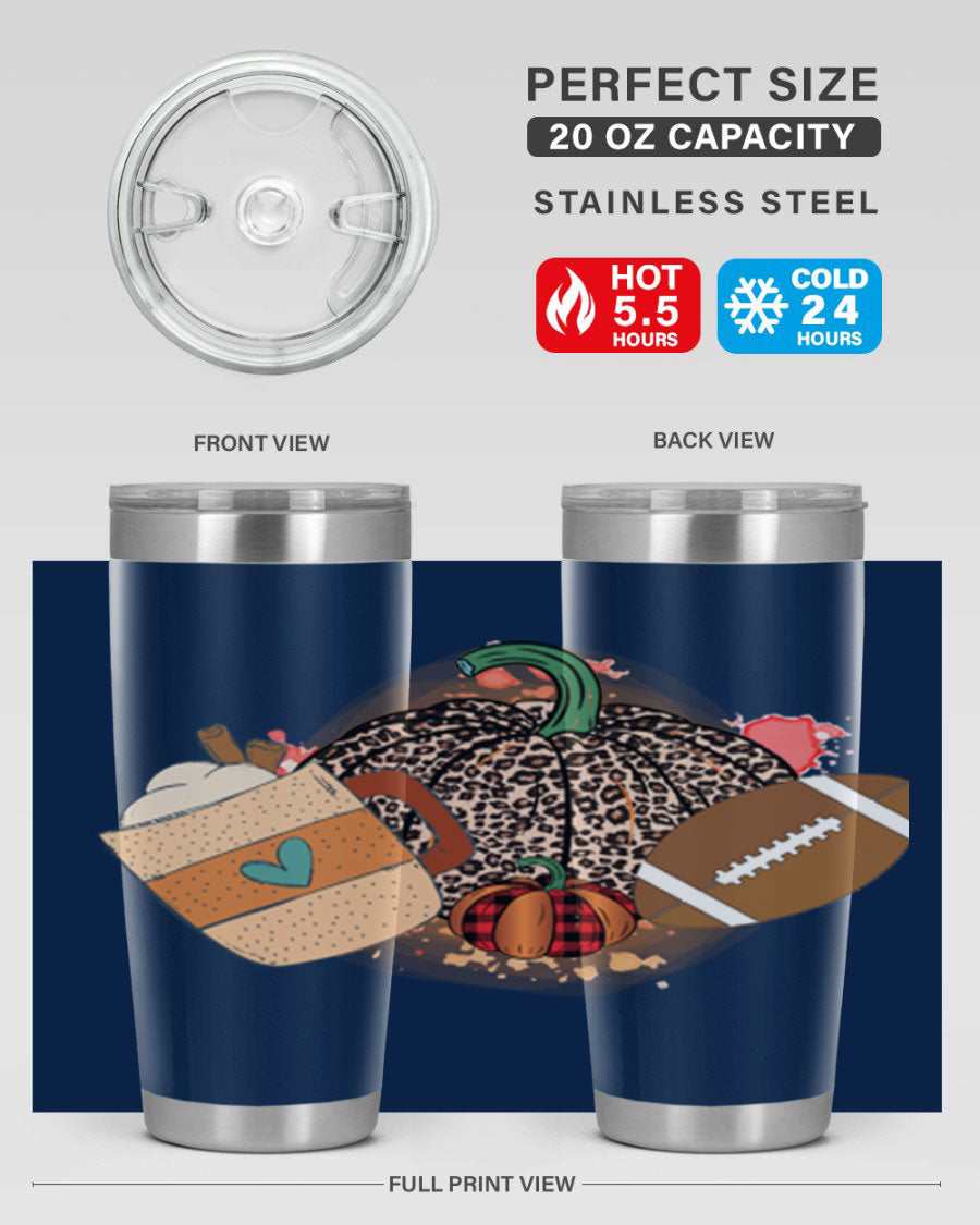 Happy Thanksgiving 250# tumbler in stainless steel with festive design, perfect for hot and cold beverages.