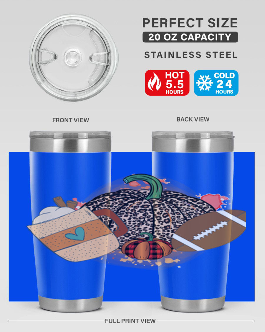 Happy Thanksgiving 250# tumbler in stainless steel with festive design, perfect for hot and cold beverages.