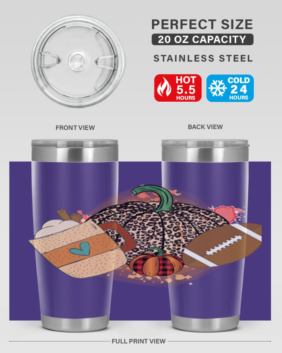 Happy Thanksgiving 250# tumbler in stainless steel with festive design, perfect for hot and cold beverages.