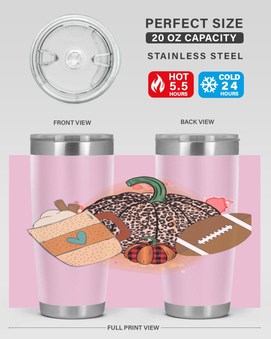 Happy Thanksgiving 250# tumbler in stainless steel with festive design, perfect for hot and cold beverages.