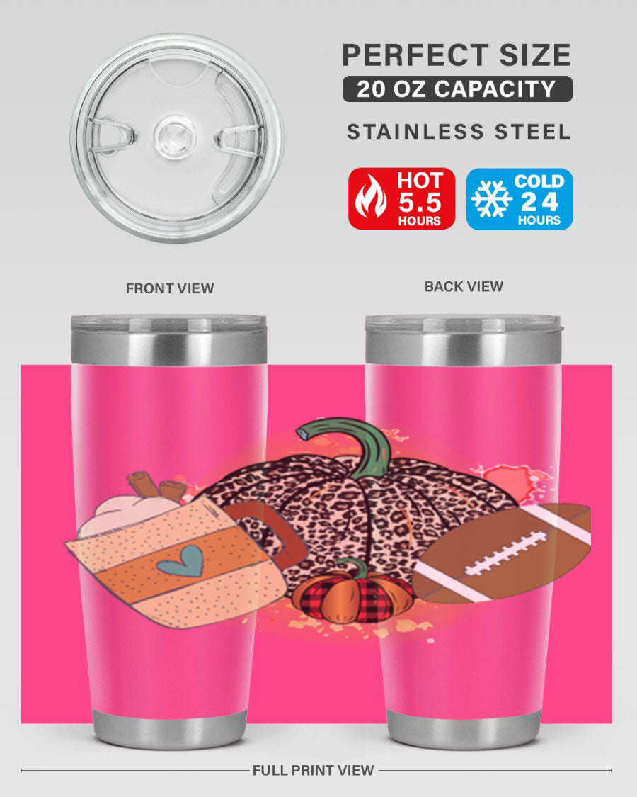 Happy Thanksgiving 250# tumbler in stainless steel with festive design, perfect for hot and cold beverages.