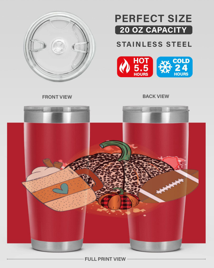 Happy Thanksgiving 250# tumbler in stainless steel with festive design, perfect for hot and cold beverages.