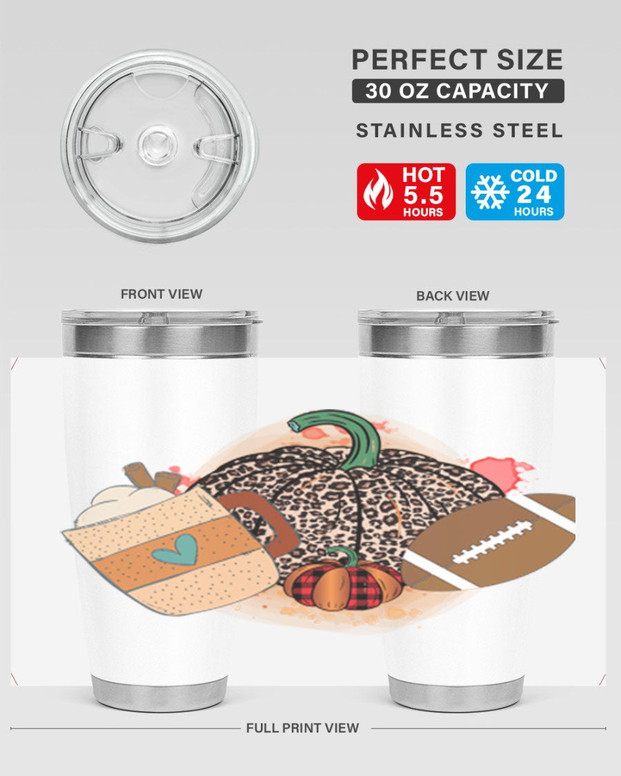 Happy Thanksgiving 250# tumbler in stainless steel with festive design, perfect for hot and cold beverages.