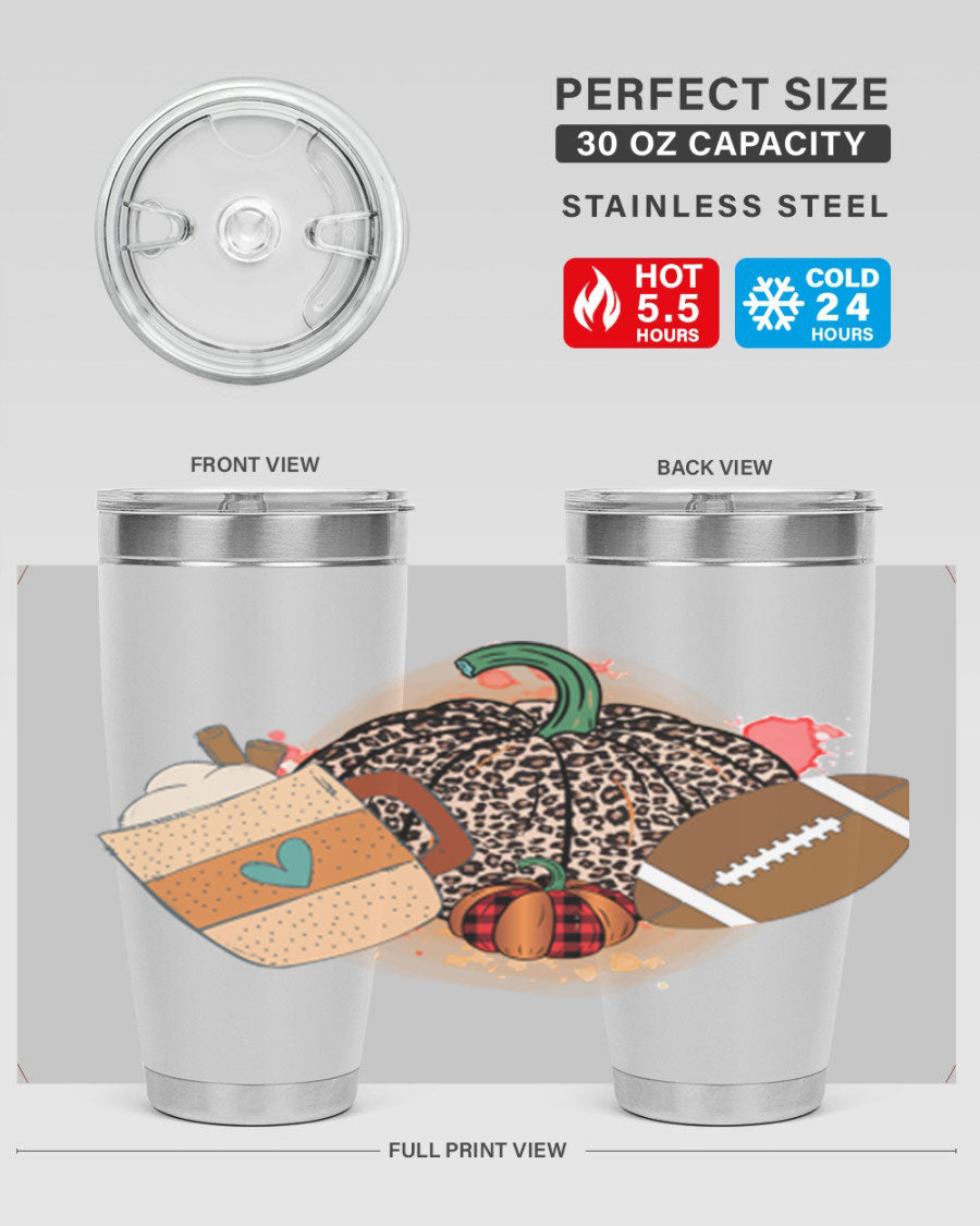 Happy Thanksgiving 250# tumbler in stainless steel with festive design, perfect for hot and cold beverages.