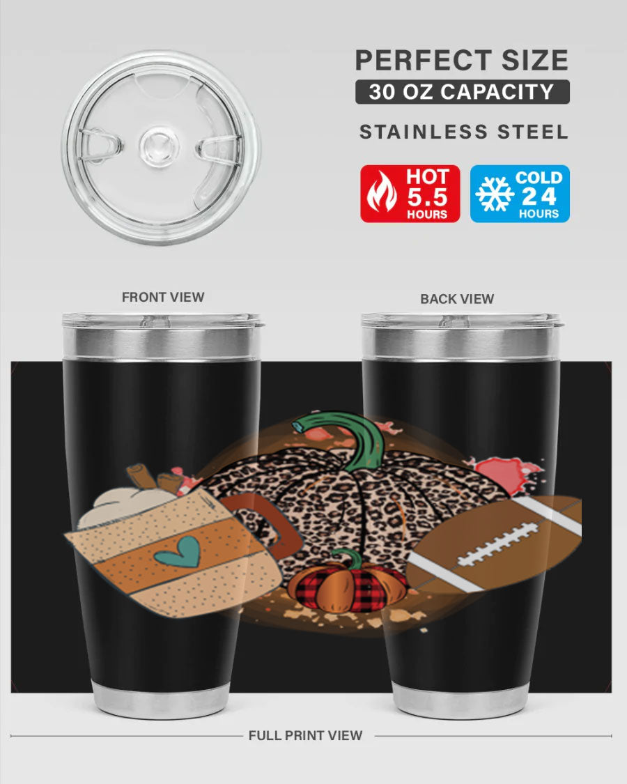 Happy Thanksgiving 250# tumbler in stainless steel with festive design, perfect for hot and cold beverages.