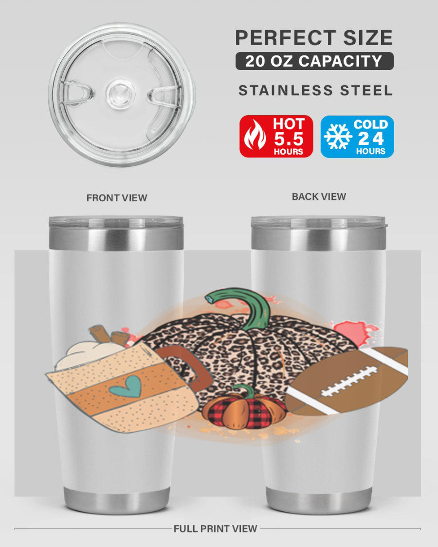 Happy Thanksgiving 250# tumbler in stainless steel with festive design, perfect for hot and cold beverages.