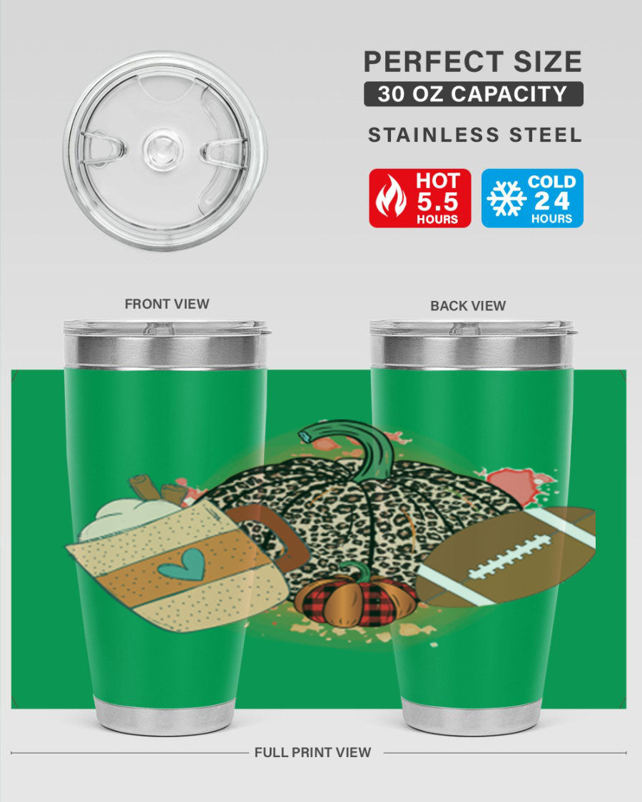Happy Thanksgiving 250# tumbler in stainless steel with festive design, perfect for hot and cold beverages.