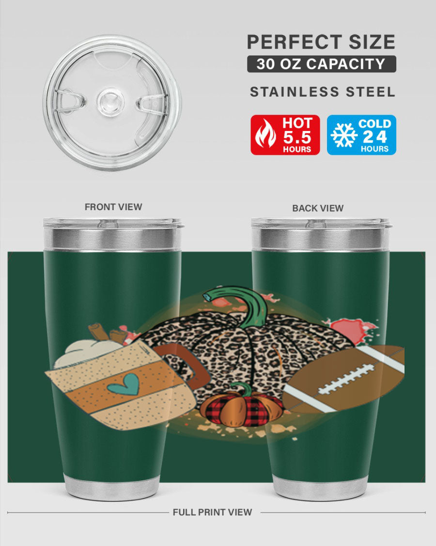 Happy Thanksgiving 250# tumbler in stainless steel with festive design, perfect for hot and cold beverages.