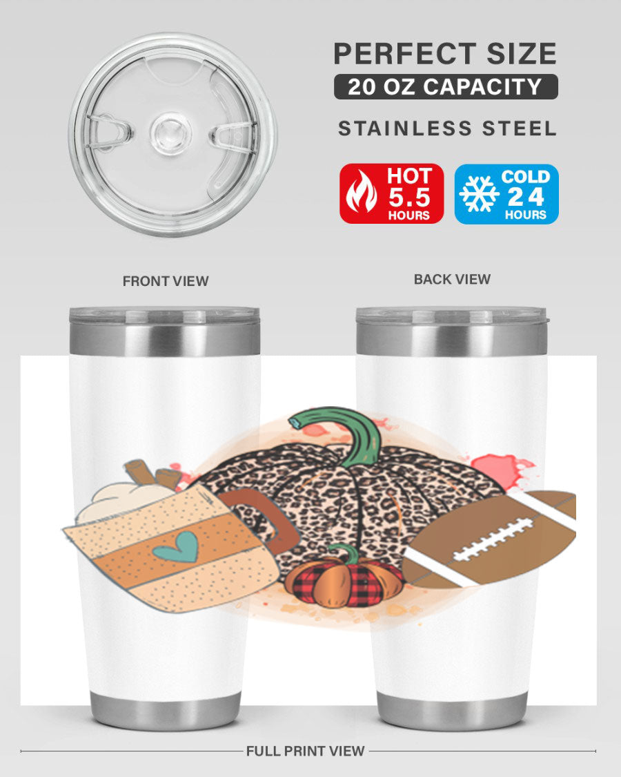 Happy Thanksgiving 250# tumbler in stainless steel with festive design, perfect for hot and cold beverages.