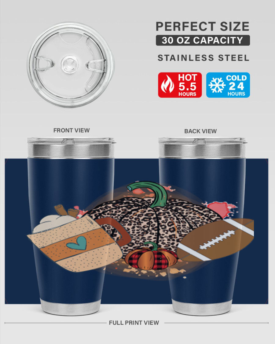Happy Thanksgiving 250# tumbler in stainless steel with festive design, perfect for hot and cold beverages.