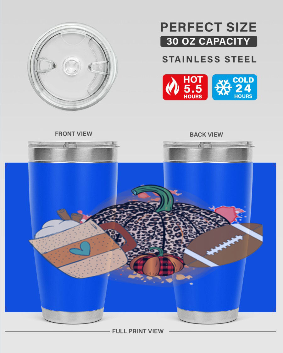 Happy Thanksgiving 250# tumbler in stainless steel with festive design, perfect for hot and cold beverages.