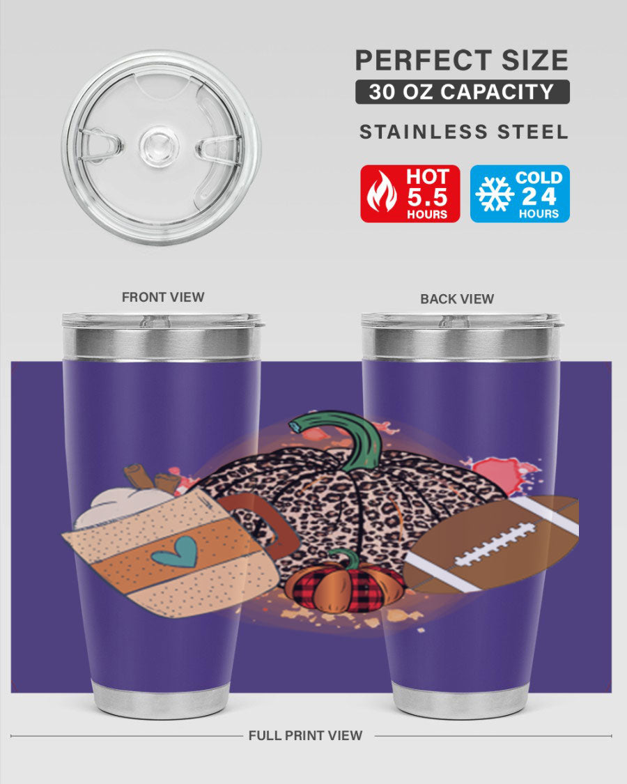 Happy Thanksgiving 250# tumbler in stainless steel with festive design, perfect for hot and cold beverages.