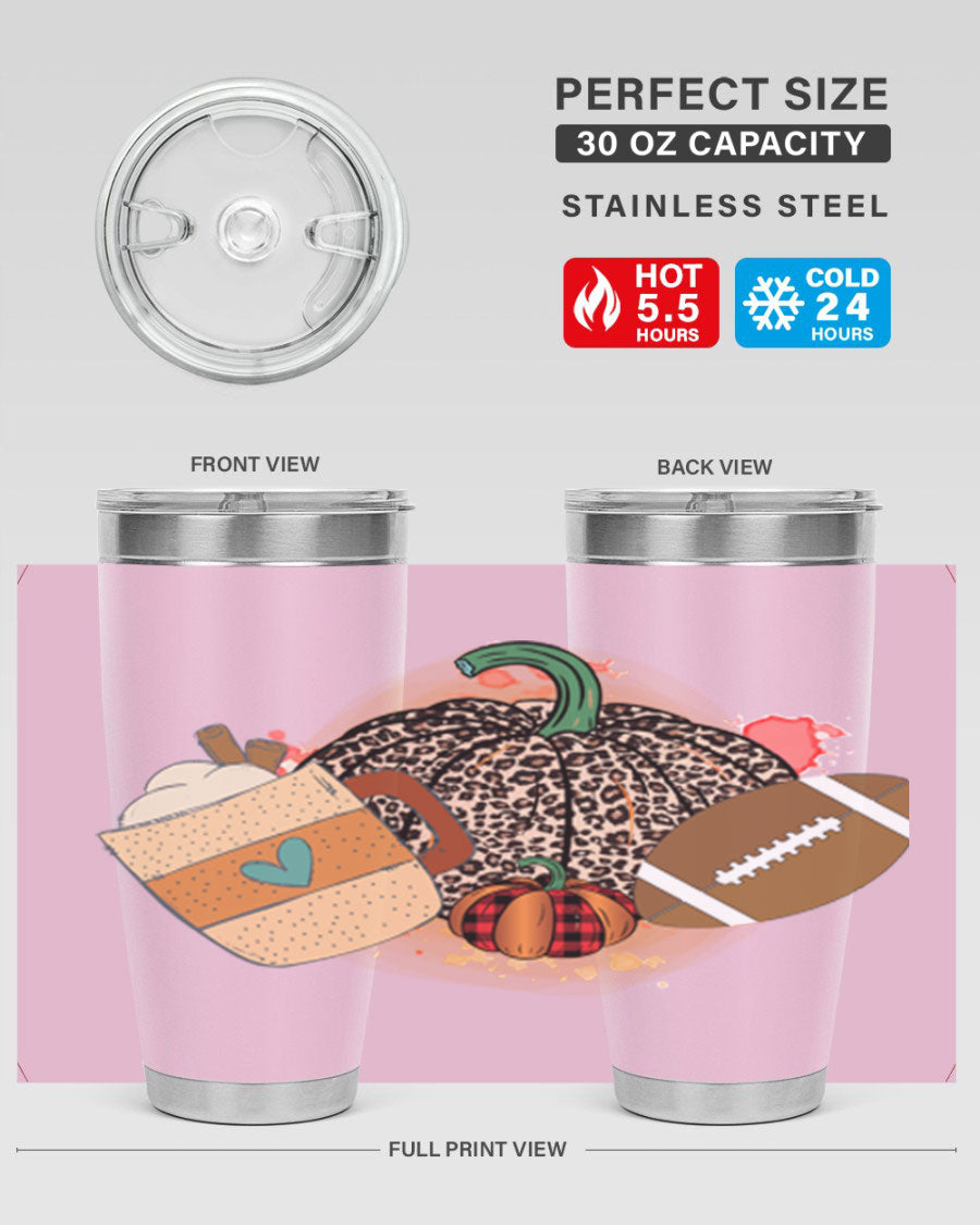 Happy Thanksgiving 250# tumbler in stainless steel with festive design, perfect for hot and cold beverages.