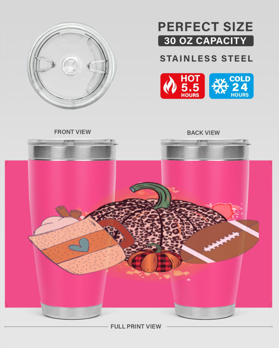 Happy Thanksgiving 250# tumbler in stainless steel with festive design, perfect for hot and cold beverages.