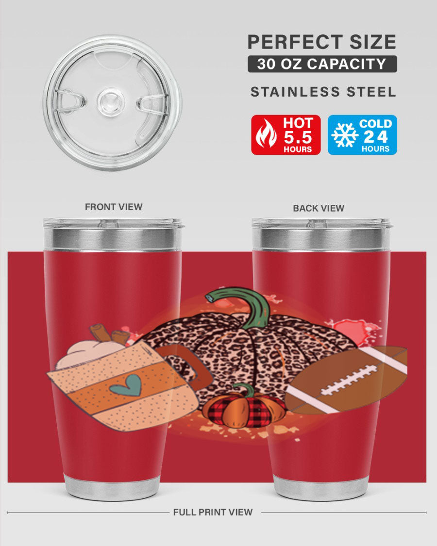 Happy Thanksgiving 250# tumbler in stainless steel with festive design, perfect for hot and cold beverages.