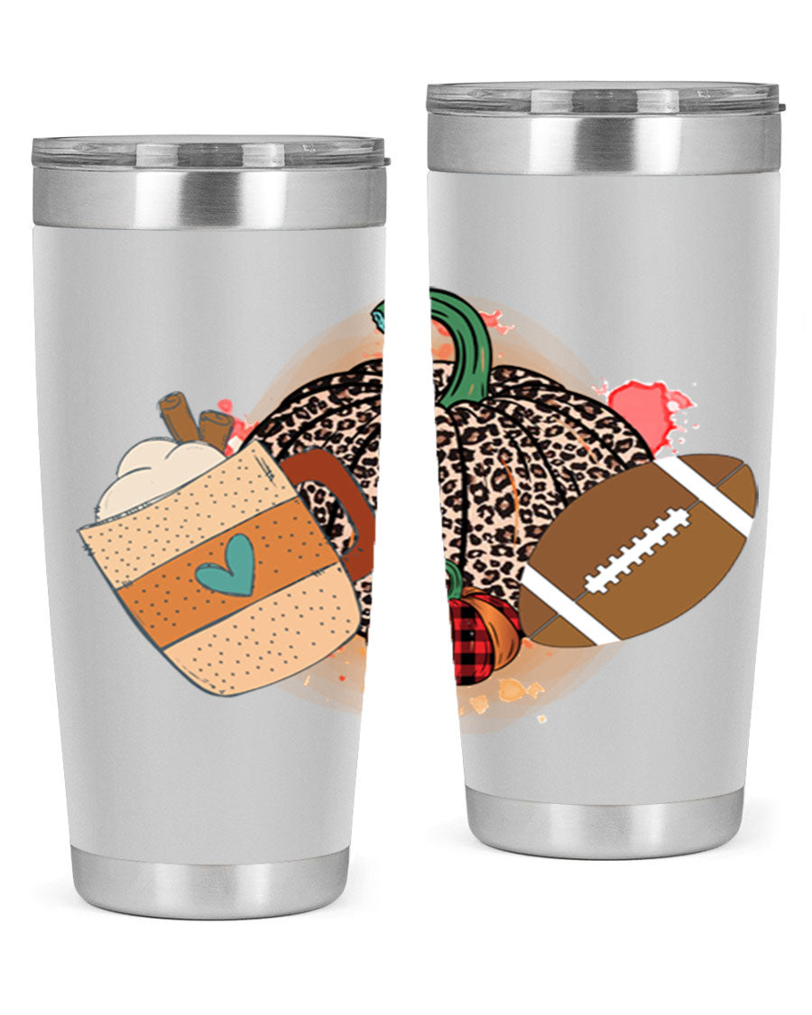 Happy Thanksgiving 250# tumbler in stainless steel with festive design, perfect for hot and cold beverages.
