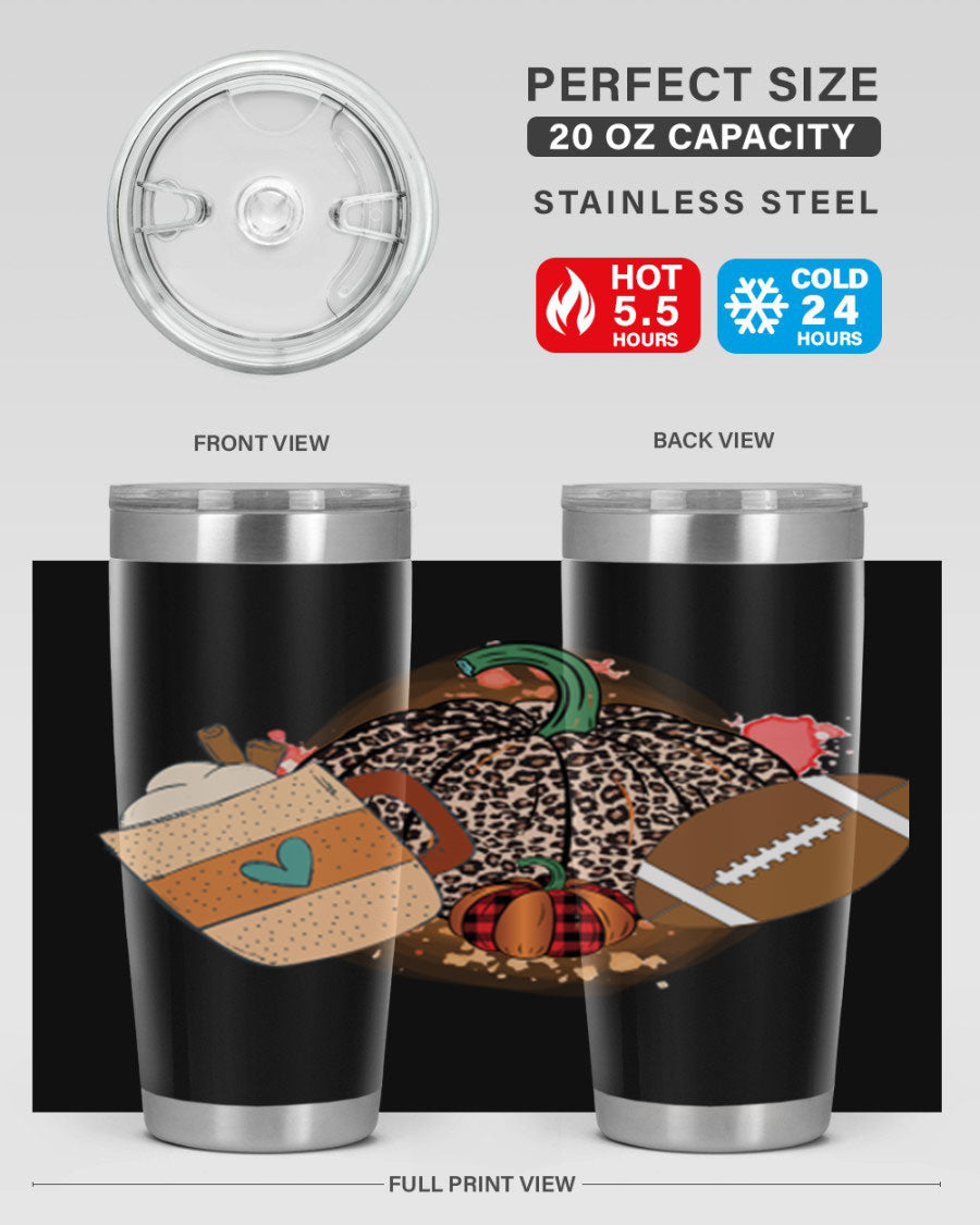 Happy Thanksgiving 250# tumbler in stainless steel with festive design, perfect for hot and cold beverages.