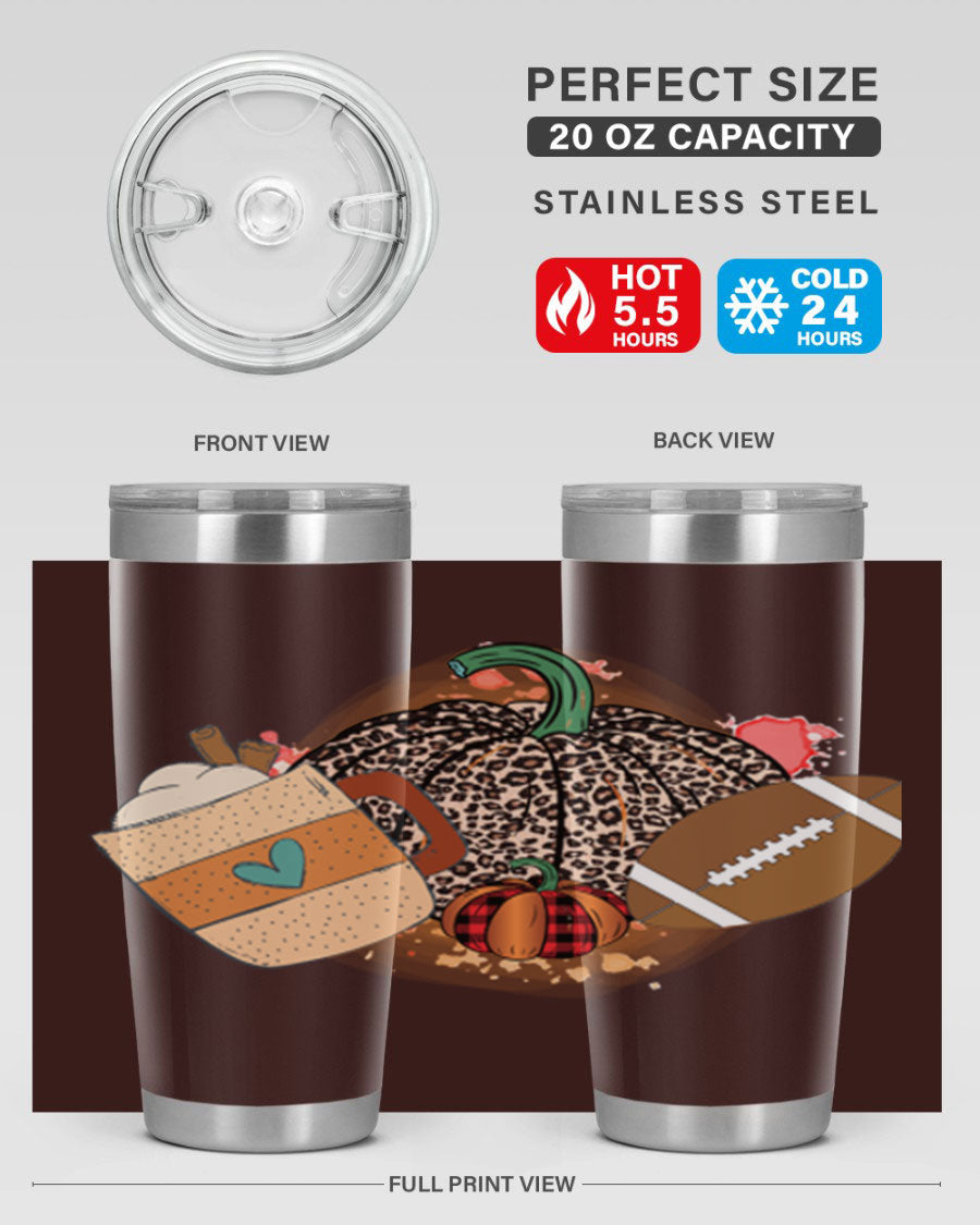Happy Thanksgiving 250# tumbler in stainless steel with festive design, perfect for hot and cold beverages.