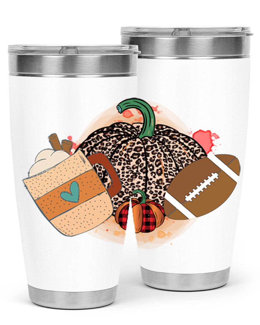 Happy Thanksgiving 250# tumbler in stainless steel with festive design, perfect for hot and cold beverages.