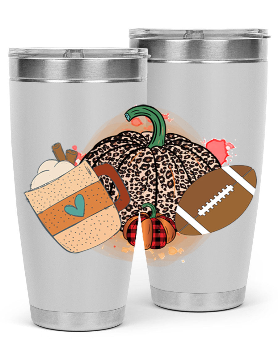 Happy Thanksgiving 250# tumbler in stainless steel with festive design, perfect for hot and cold beverages.