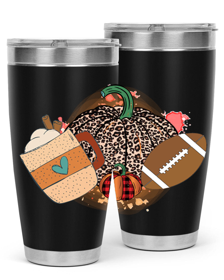 Happy Thanksgiving 250# tumbler in stainless steel with festive design, perfect for hot and cold beverages.