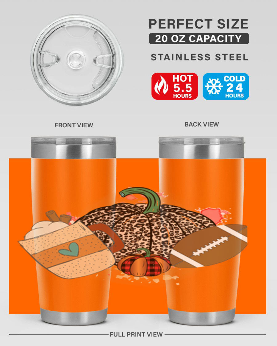 Happy Thanksgiving 250# tumbler in stainless steel with festive design, perfect for hot and cold beverages.