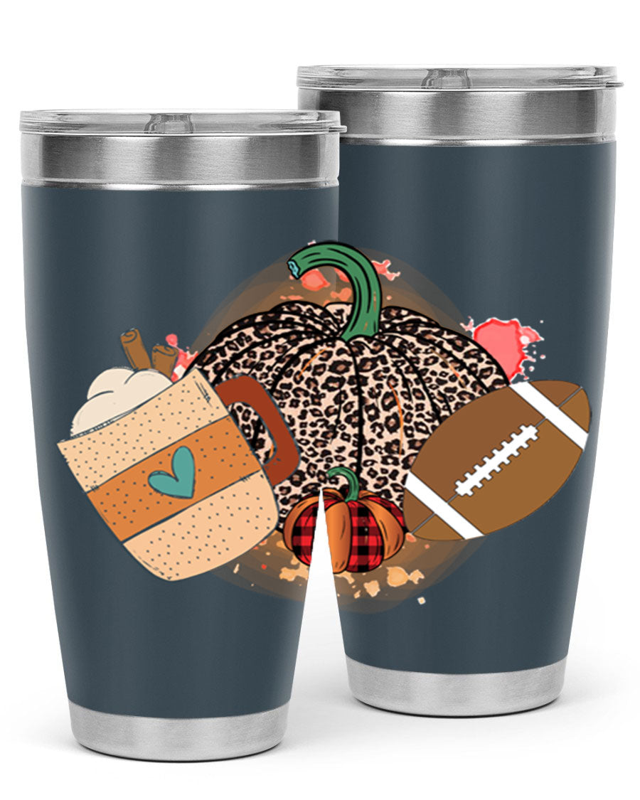 Happy Thanksgiving 250# tumbler in stainless steel with festive design, perfect for hot and cold beverages.