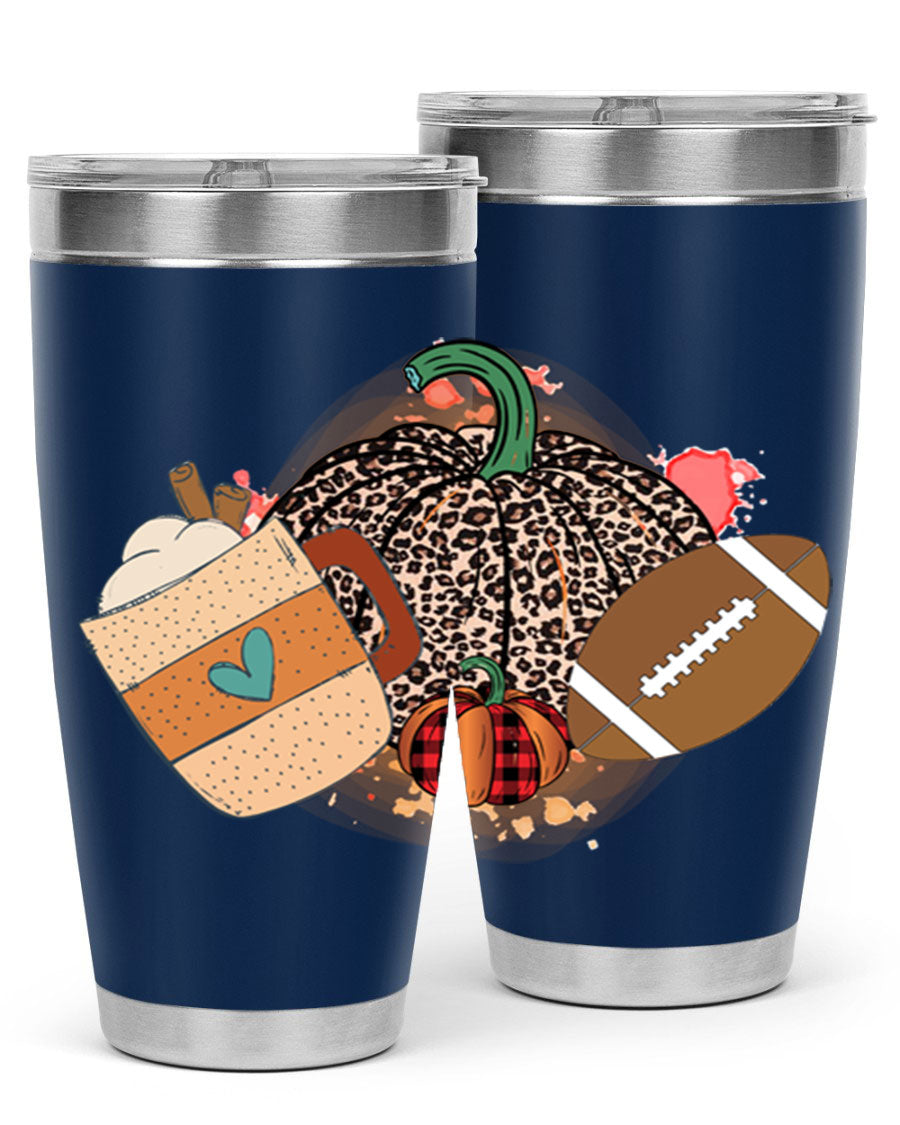 Happy Thanksgiving 250# tumbler in stainless steel with festive design, perfect for hot and cold beverages.