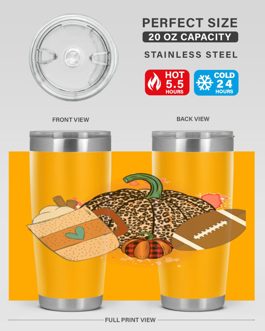 Happy Thanksgiving 250# tumbler in stainless steel with festive design, perfect for hot and cold beverages.