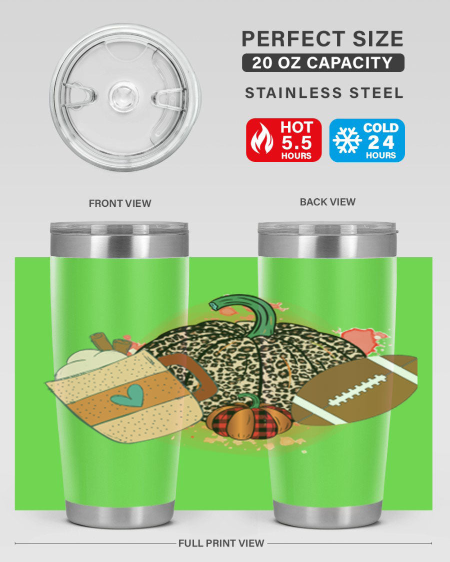 Happy Thanksgiving 250# tumbler in stainless steel with festive design, perfect for hot and cold beverages.