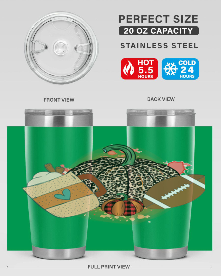 Happy Thanksgiving 250# tumbler in stainless steel with festive design, perfect for hot and cold beverages.