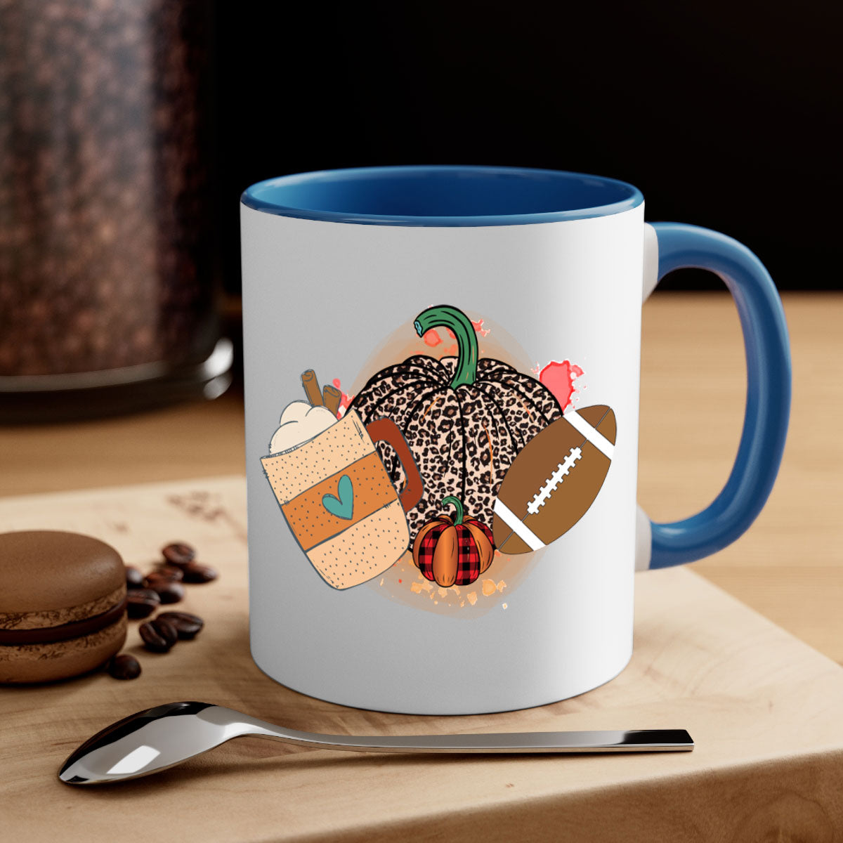 Happy Thanksgiving 250# Mug featuring a glossy finish, colored handle, and interior, available in five colors.