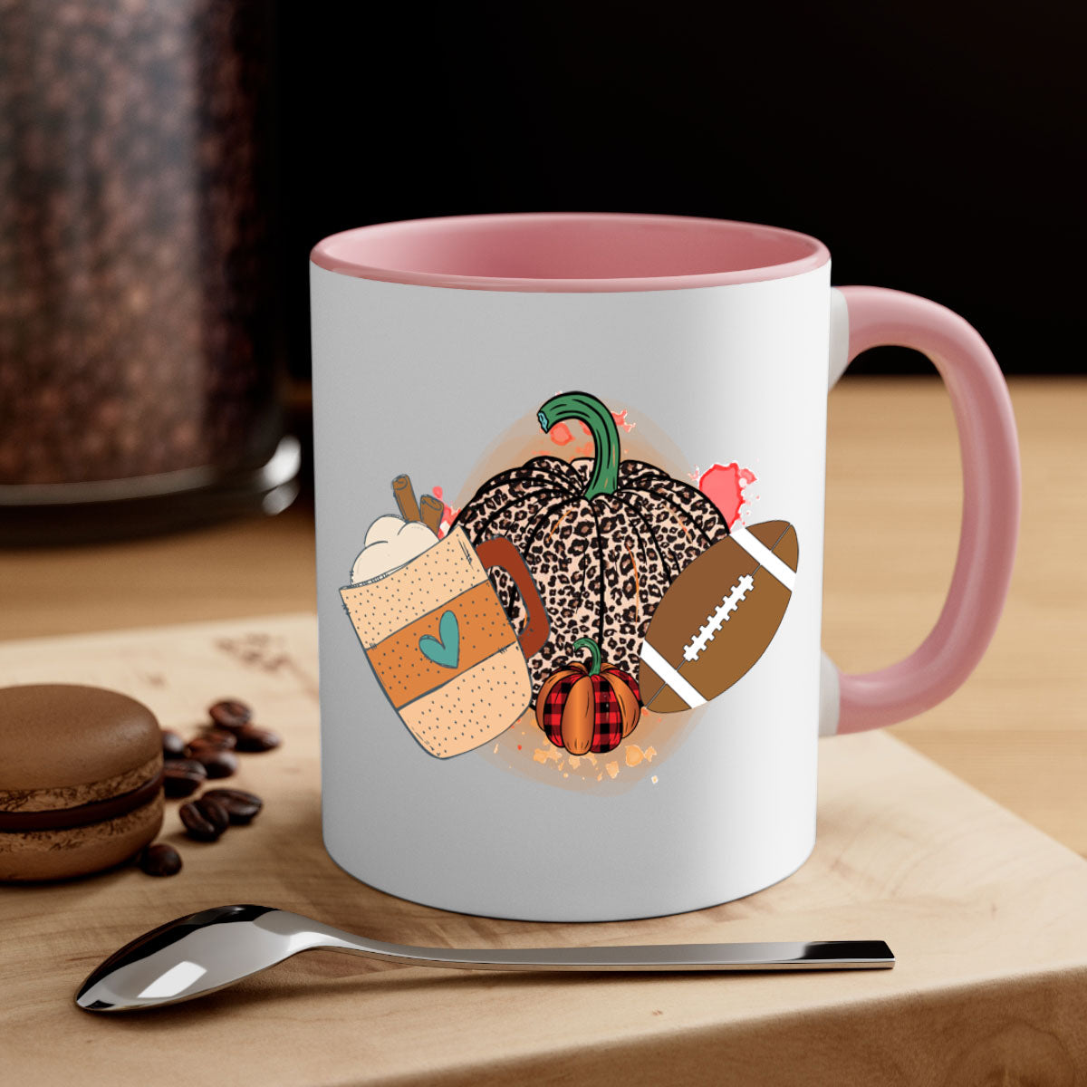 Happy Thanksgiving 250# Mug featuring a glossy finish, colored handle, and interior, available in five colors.
