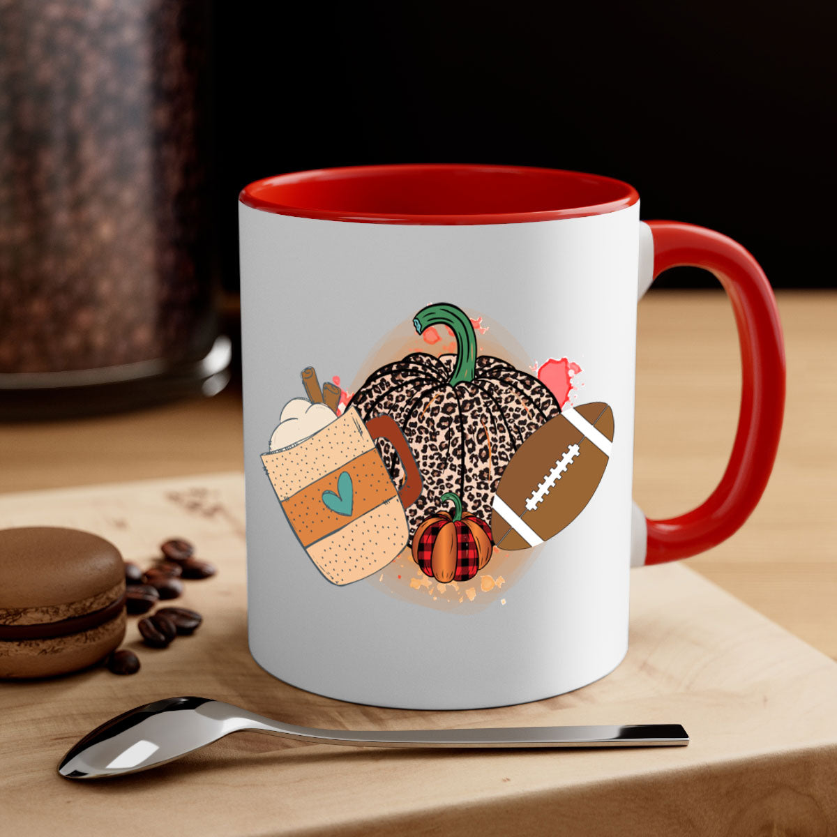 Happy Thanksgiving 250# Mug featuring a glossy finish, colored handle, and interior, available in five colors.