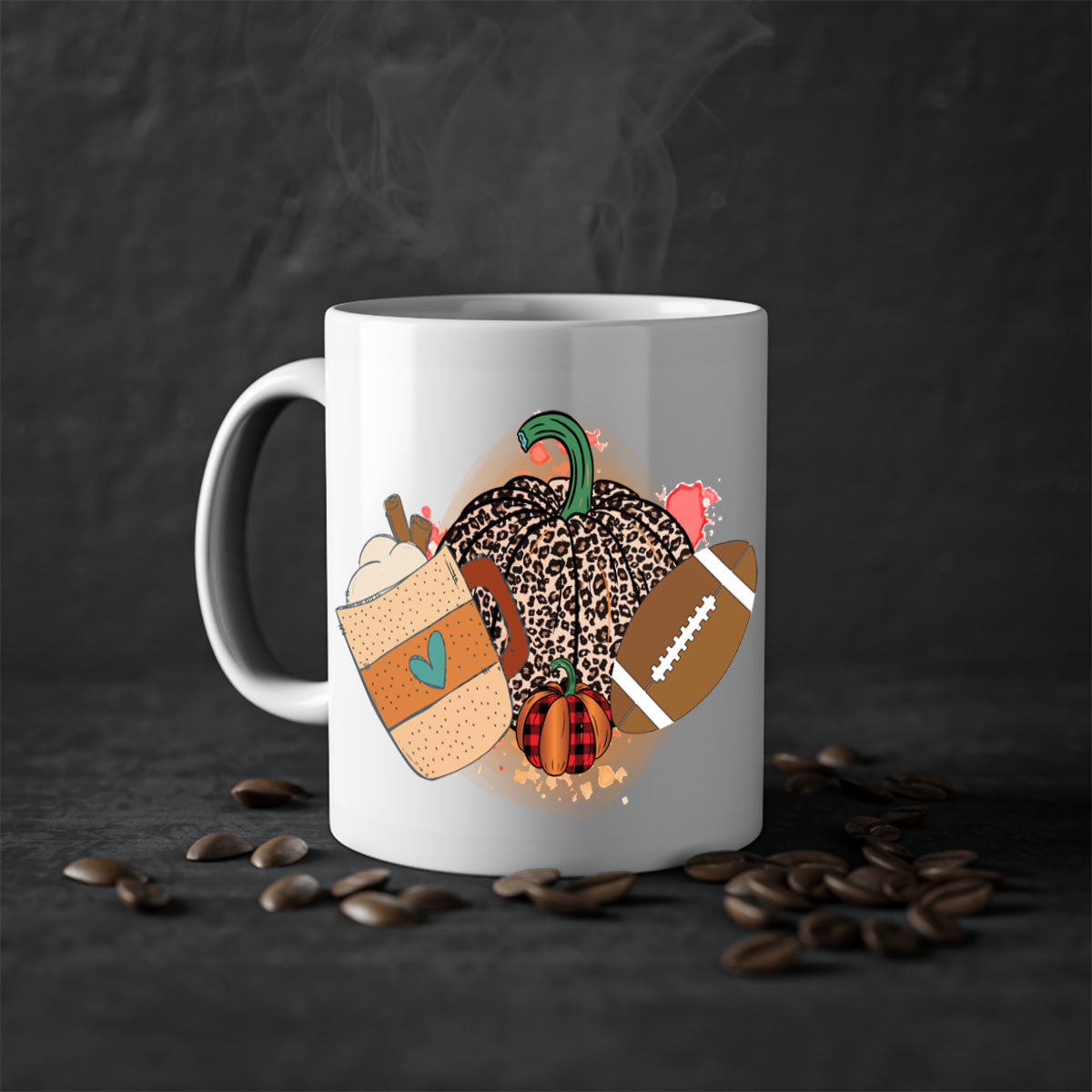 Happy Thanksgiving 250# Mug featuring a glossy finish, colored handle, and interior, available in five colors.