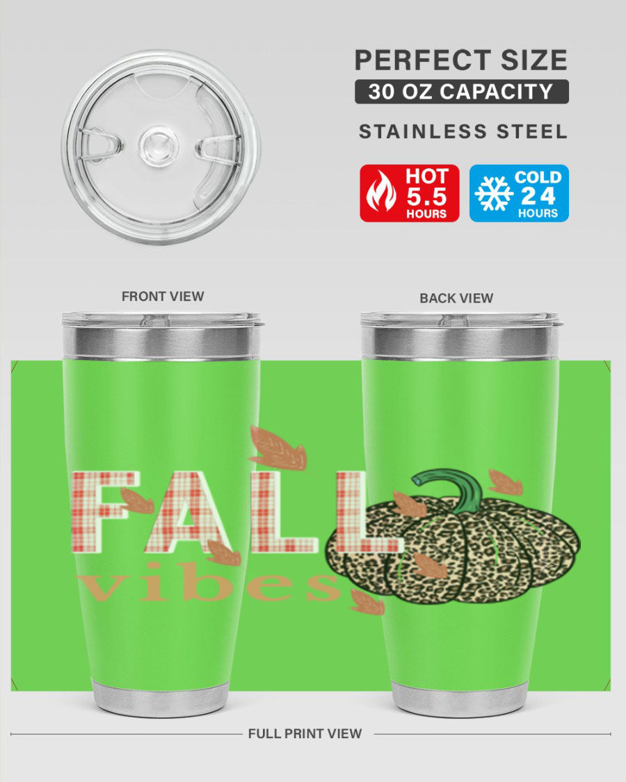 Happy Thanksgiving 252# tumbler in 20oz and 30oz sizes, showcasing double wall vacuum stainless steel design with festive Thanksgiving print.