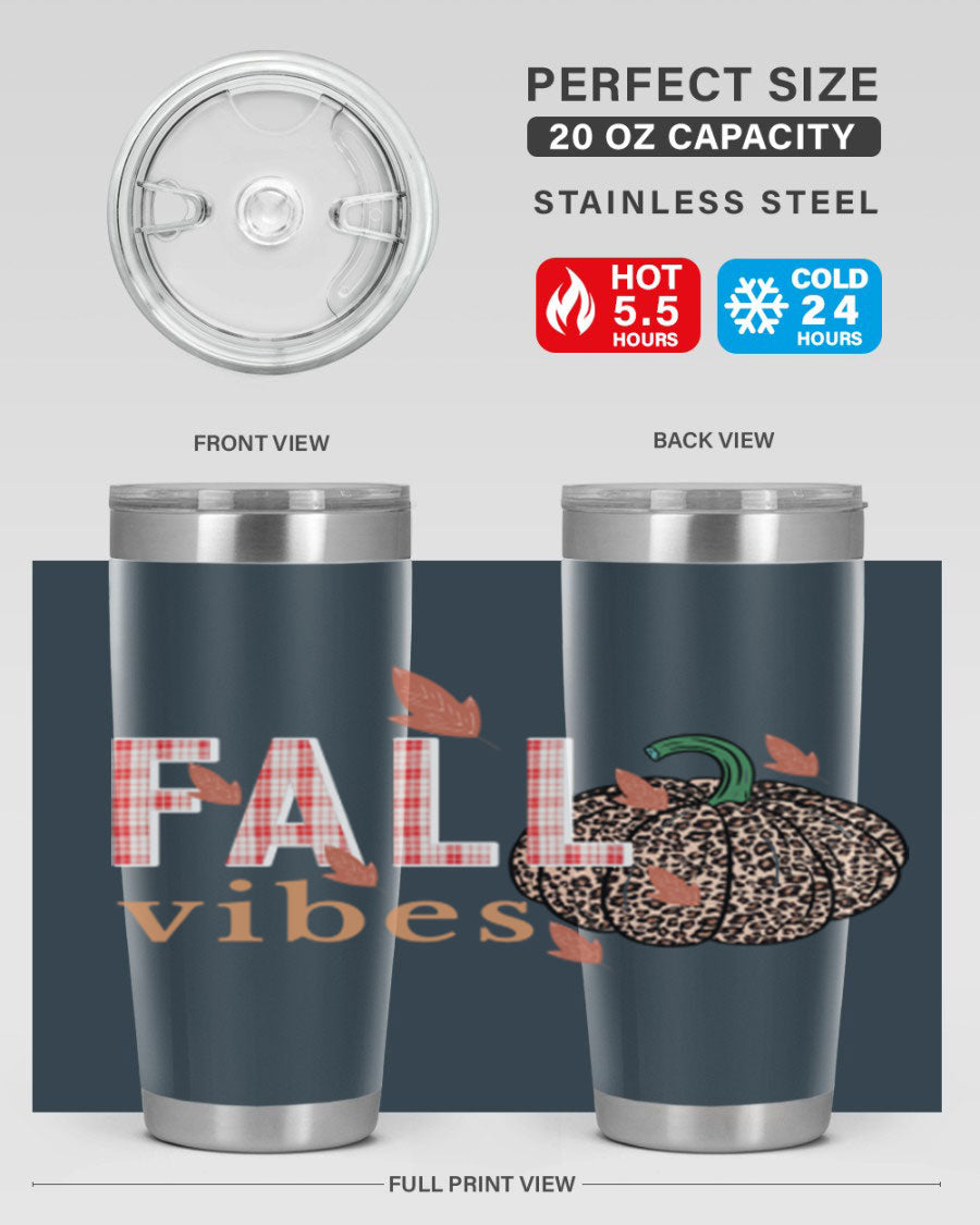 Happy Thanksgiving 252# tumbler in 20oz and 30oz sizes, showcasing double wall vacuum stainless steel design with festive Thanksgiving print.