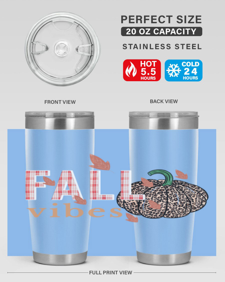Happy Thanksgiving 252# tumbler in 20oz and 30oz sizes, showcasing double wall vacuum stainless steel design with festive Thanksgiving print.