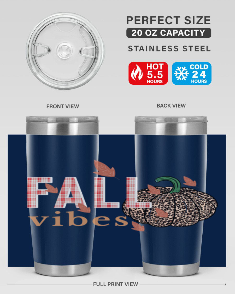 Happy Thanksgiving 252# tumbler in 20oz and 30oz sizes, showcasing double wall vacuum stainless steel design with festive Thanksgiving print.