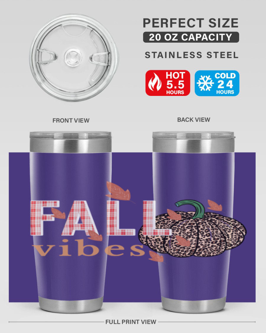 Happy Thanksgiving 252# tumbler in 20oz and 30oz sizes, showcasing double wall vacuum stainless steel design with festive Thanksgiving print.