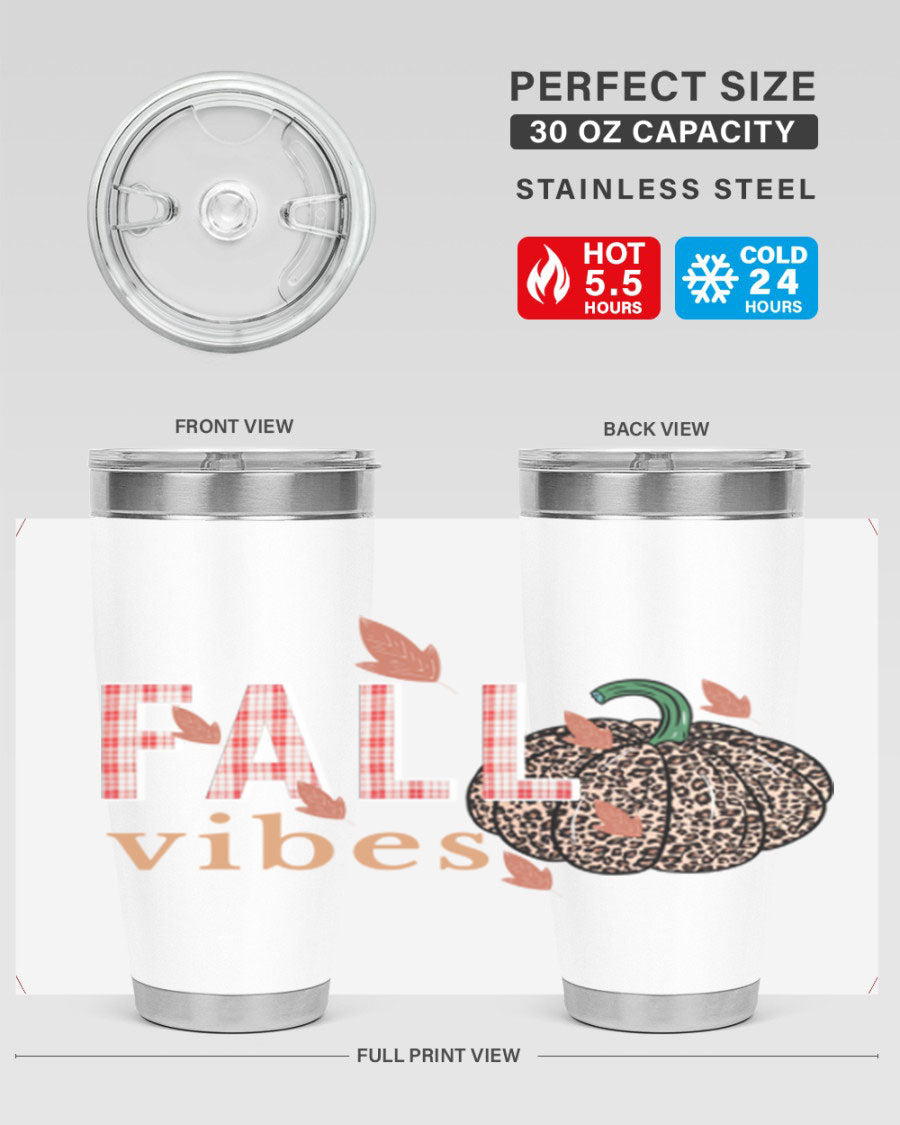 Happy Thanksgiving 252# tumbler in 20oz and 30oz sizes, showcasing double wall vacuum stainless steel design with festive Thanksgiving print.