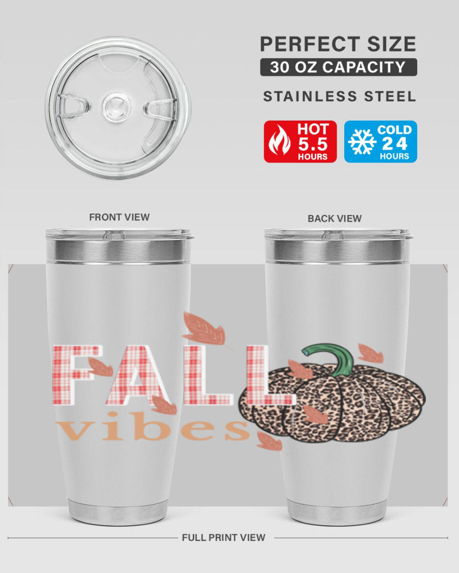Happy Thanksgiving 252# tumbler in 20oz and 30oz sizes, showcasing double wall vacuum stainless steel design with festive Thanksgiving print.
