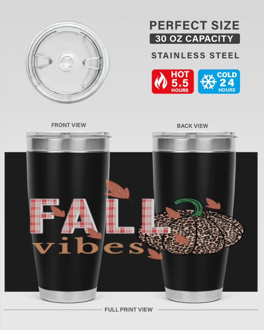 Happy Thanksgiving 252# tumbler in 20oz and 30oz sizes, showcasing double wall vacuum stainless steel design with festive Thanksgiving print.