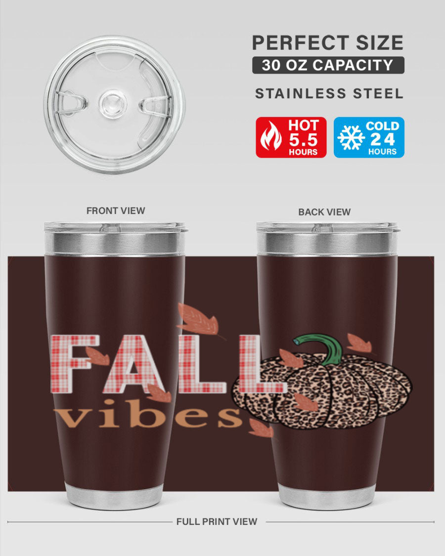 Happy Thanksgiving 252# tumbler in 20oz and 30oz sizes, showcasing double wall vacuum stainless steel design with festive Thanksgiving print.