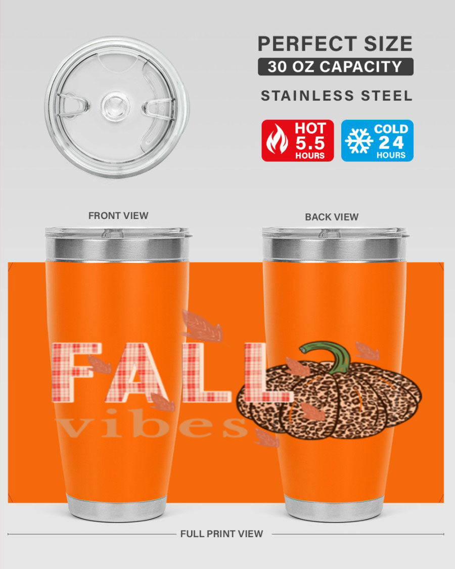 Happy Thanksgiving 252# tumbler in 20oz and 30oz sizes, showcasing double wall vacuum stainless steel design with festive Thanksgiving print.