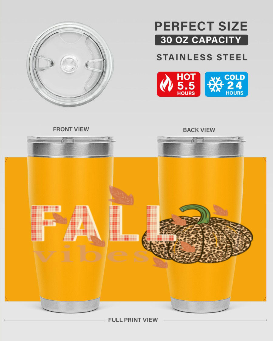 Happy Thanksgiving 252# tumbler in 20oz and 30oz sizes, showcasing double wall vacuum stainless steel design with festive Thanksgiving print.