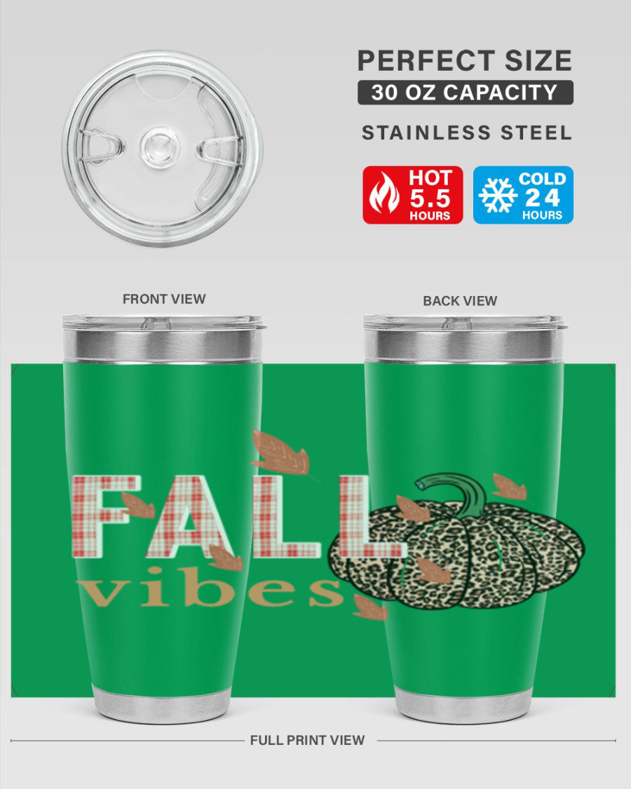 Happy Thanksgiving 252# tumbler in 20oz and 30oz sizes, showcasing double wall vacuum stainless steel design with festive Thanksgiving print.
