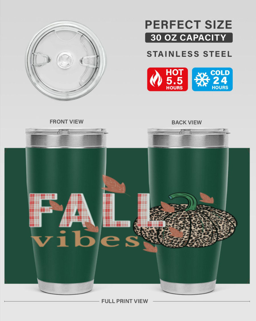 Happy Thanksgiving 252# tumbler in 20oz and 30oz sizes, showcasing double wall vacuum stainless steel design with festive Thanksgiving print.
