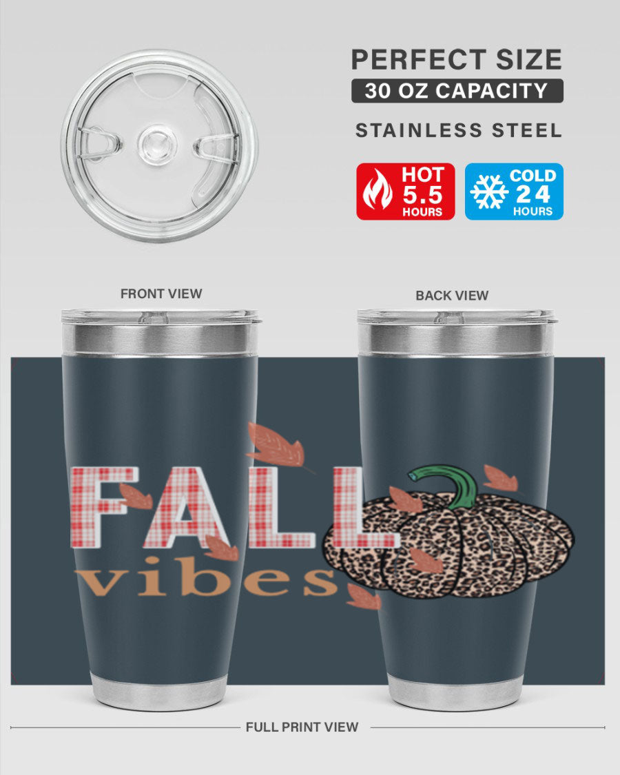 Happy Thanksgiving 252# tumbler in 20oz and 30oz sizes, showcasing double wall vacuum stainless steel design with festive Thanksgiving print.