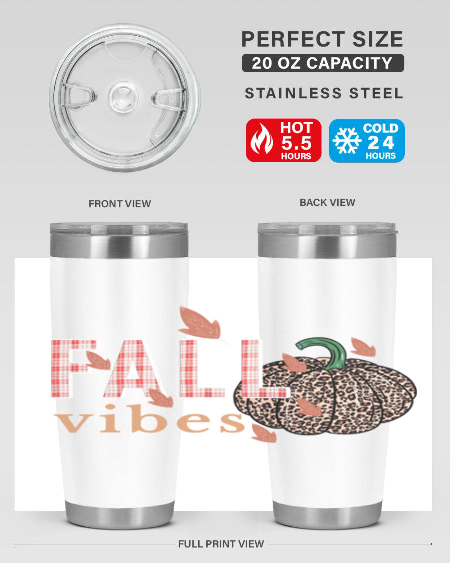 Happy Thanksgiving 252# tumbler in 20oz and 30oz sizes, showcasing double wall vacuum stainless steel design with festive Thanksgiving print.